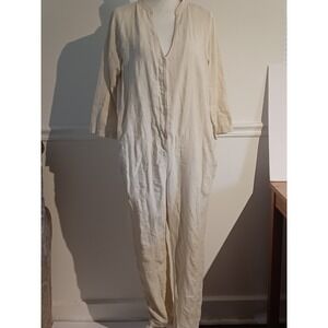 Hatch Cream‎ Maternity Jumpsuit Button Down V- Neck Pockets 3/4 Sleeves